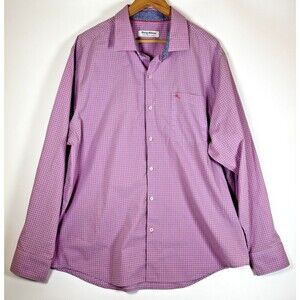 Tommy Bahama Shirt Mens XL Pink Blue Checked Newport Coast Button Up Pima Cotton